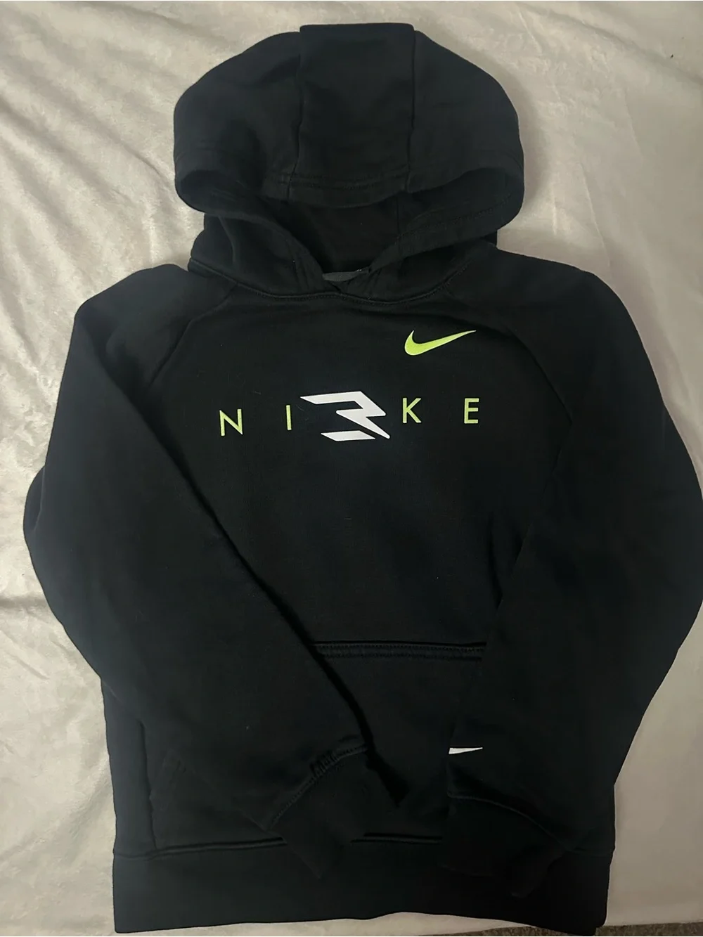 Nike Black Hoodie with Neon Green Swoosh and Logo